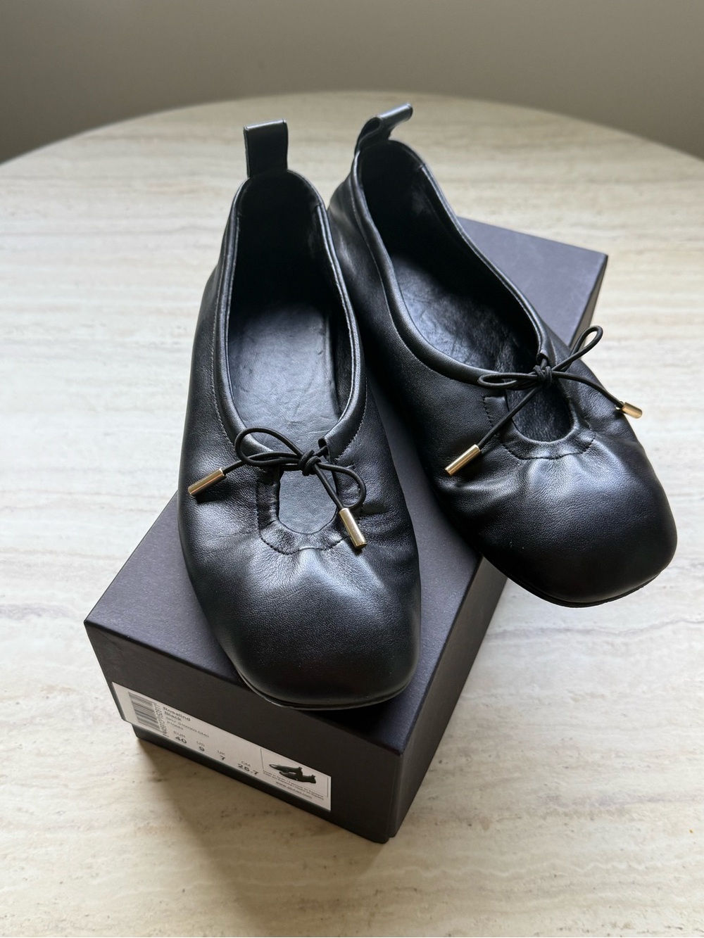 ROSALIND BLACK LEATHER BALLET FLATS